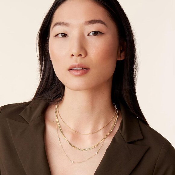 Three Layered Necklace Set - Gold Plated with Cubic Zirconia & Spring Ring Clasp - Picture 2 of 5